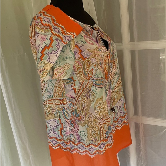 Boho style Paisley Tunic - Orange and Multicolor Size M - Picture 8 of 9